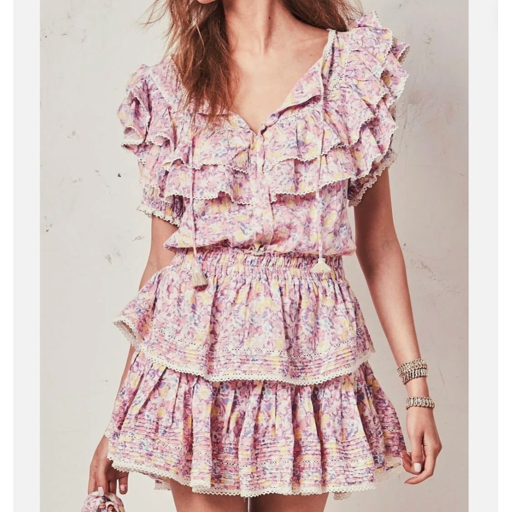 LoveShackFancy‎ Liv Dress Womens size XS Mini Ruffle Tiered Floral Ditsy Summer